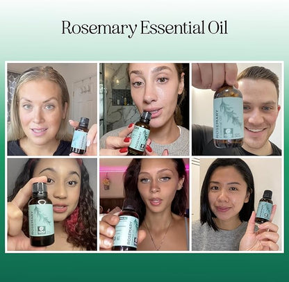 Pure Rosemary Oil for Hair Skin and Nails - 100% Pure Undiluted Rosemary Essential Oil with Dropper for Topical Uses Aromatherapy Diffusing and Home and Beauty DIYs - Vegan and Cruelty Free (1 Fl Oz)
