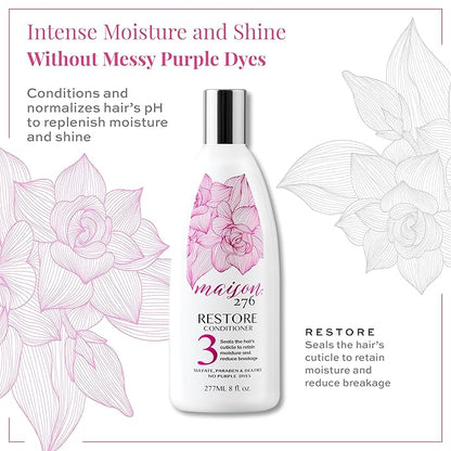 Maison 276 RESTORE Conditioner for Silver, Gray & Blonde Hair, NOT a Purple Conditioner, Normalizes Hair pH, Replenishes Moisture, Reduces Breakage, Provides Shine, Sulfate-Free, 1, 8 oz Bottle