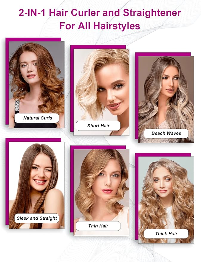 LANDOT 2-in-1 Flat Iron Curling Iron: Twist Ceramic Hair Straightener and Curler for Curl Wave Straighten - 30s Heat-Up 12 Temp Settings for All Hair Types - Less Frizz & More Shine