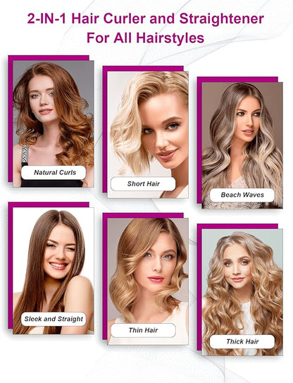 LANDOT 2-in-1 Flat Iron Curling Iron: Twist Ceramic Hair Straightener and Curler for Curl Wave Straighten - 30s Heat-Up 12 Temp Settings for All Hair Types - Less Frizz & More Shine