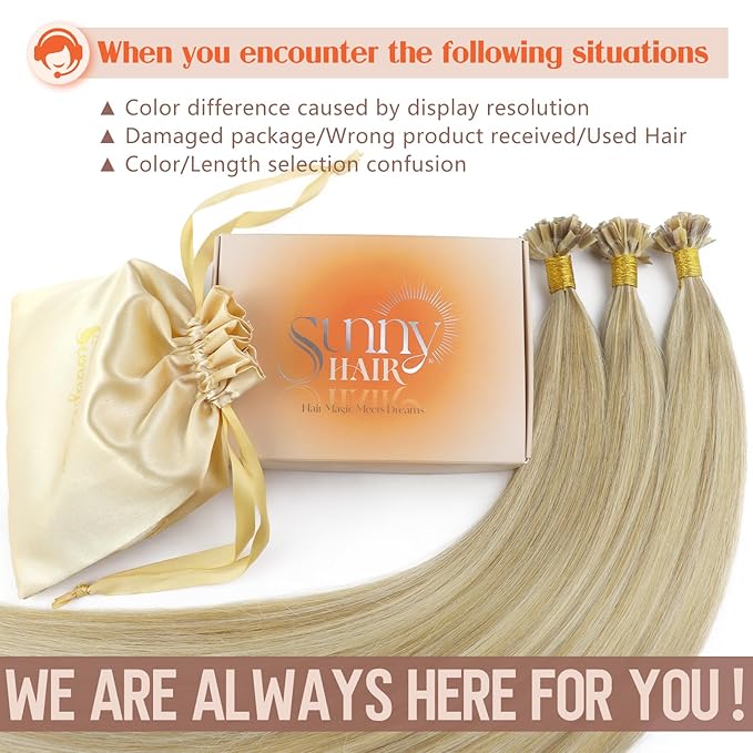 Sunny Hair K Tip Hair Extensions Blonde Ktip Hair Extensions Human Hair Ash Blonde Highlight Golden Blonde Ktips Hair Extensions Human Hair Pre Bonded Fusion Hair Extension Soft and Silky 20inch 50g