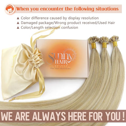 Sunny Hair K Tip Hair Extensions Blonde Ktip Hair Extensions Human Hair Ash Blonde Highlight Golden Blonde Ktips Hair Extensions Human Hair Pre Bonded Fusion Hair Extension Soft and Silky 20inch 50g