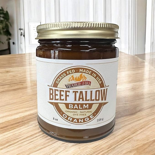 Beef Tallow Balm - 8 oz - Made in USA - Organic Grass Fed and Finished - Moisturizing Skin Care Orange