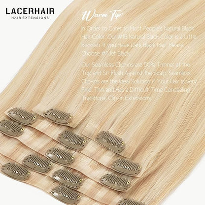 Lacer Hair Highlight Blonde Clip in Hair Extensions 20 Inch Human Hair 7pcs 110g Dark Ash Blonde Mixed Platinum Blonde Color Seamless Hair Extensions Clip in Thin PU Weft Silky Straight Clip Ins