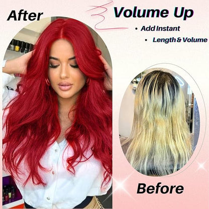 Red Tape in Hair Extensions Human Hair Soft And Silky 14 Inch Invisible Colored Tape in Human Hair Extensions
