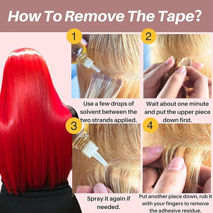 Red Tape in Hair Extensions Human Hair Soft And Silky 14 Inch Invisible Colored Tape in Human Hair Extensions