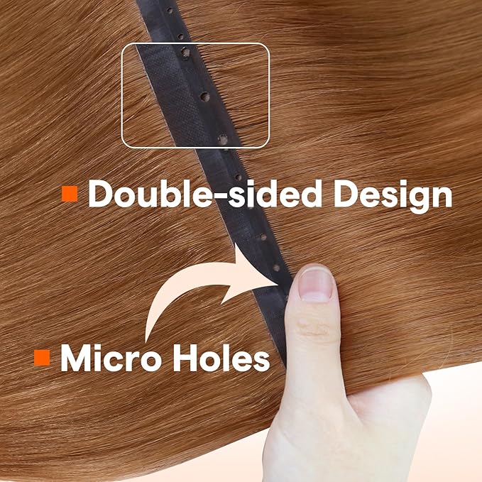 Full Shine Butterfly Weft Hair Extensions Color Copper Brown Invisible Pu Hole Weft Hand Tied Extensions Soft Hair 20 Inch Micro Ring Extensions Add Length 100G