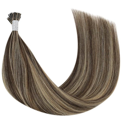 YoungSee Itip Hair Extensions Real Human Hair Brown I Tips Hair Extensions for Women Highlight Dark Brown and Blonde Itip Hair Extension for Long Hair 24In Invisible Keratin Hair Extension 50g 50s