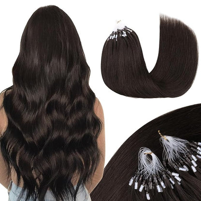 MAXITA Microlink Hair Extensions Human Hair Dark Brown Micro Bead Hair Extensions Virgin Human Hair, 50g/50 Strands/Pack, 20 In