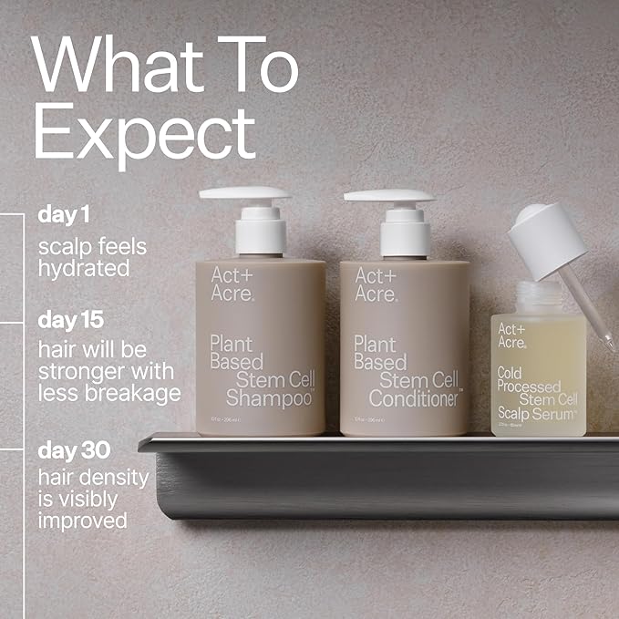 Act+Acre Cold Processed Thick + Full Hair System | Thicker, Fuller Looking Hair | Stem Cells, Caffeine, Pea Sprout | Strengthens, Hydrates, Volumizes | Vegan, Fragrance-Free, Color Safe | 3-Piece Set