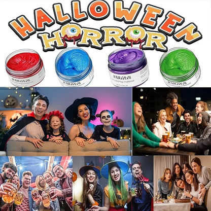 Temporary Hair Color Spray, Natural Hair Coloring Wax Material Disposable Hair Styling Clay Ash for Cosplay, Party, Masquerade, Halloween (Red, Blue, Purple, Green, 1 Pack)