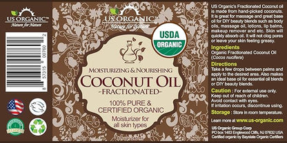 US Organic Fractionated Coconut MCT Oil (Liquid Coconut Oil), USDA Certified Organic, Non-GMO, Perfect for massage, carrier oil for DIY blends, Hair, Skin care. 100% Pure, Hexane-Free (8 oz)
