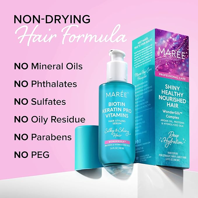 MAREE Hair Oil for Frizzy and Damaged Hair with Vitamins A, E, B5, 2 PACK - Anti Frizz Control Sérum for Curly Women & Men - Aceite de Argán Para el Cabello - Biotin Keratin Antifrizz Products