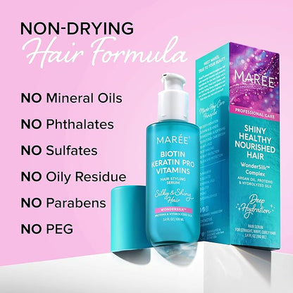 MAREE Hair Oil for Frizzy and Damaged Hair with Vitamins A, E, B5, 2 PACK - Anti Frizz Control Sérum for Curly Women & Men - Aceite de Argán Para el Cabello - Biotin Keratin Antifrizz Products