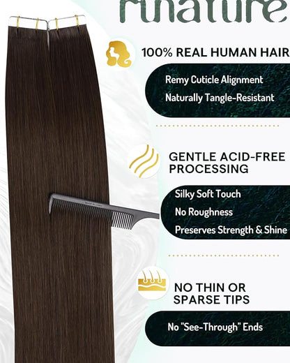 RUNATURE Brown Tape ins Human Hair Extensions Straight Tape in Hair Extensions Full Ends Silky Straight Human Hair Tape in Extensions Skin Weft Natural Hair Glue in Extensions 10 Inch 30 Gram 20pcs