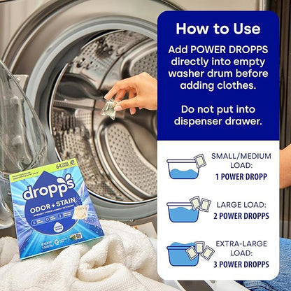 Dropps Odor & Stain Biobased Power Laundry Detergent Pods, Lavender Meadow (32 Count) - HE Compatible Laundry Pods for Fresh Clothes - Washing Detergent Soap Supplies & Recyclable Packaging