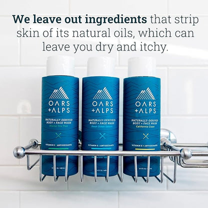 Oars + Alps Body and Face Wash for Men, Mens Body Wash with Vitamin E and Antioxidants, Moisturizing, Hydrating, Paraben & Sulfate Free Cleanser, Fresh Ocean Splash, 2pk