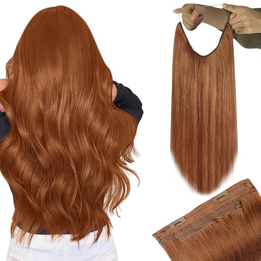 YoungSee Copper Wire Extensions Human Hair Invisible Wire Hair Extensions for Women Copper Adjustable Fish Line 20inch 100g