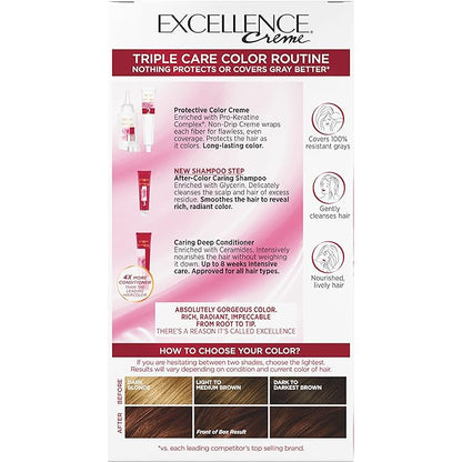 L'Oreal Paris Excellence Creme Permanent Triple Care Hair Color, 5RB Medium Reddish Brown, Gray Coverage For Up to 8 Weeks, All Hair Types, Pack of 1