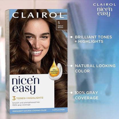 Clairol Nice'n Easy Permanent Hair Dye, 6W Light Mocha Brown Hair Color, Pack of 3