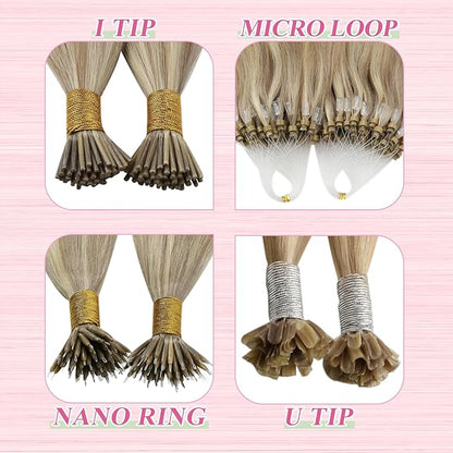 YoungSee U Tip Highlight Hair Extensions Human Hair Golden Blonde and Blonde U Tips Hair Extensions 18In 1G/S 50G