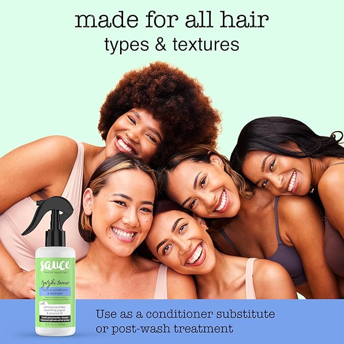 SAUCE BEAUTY Leave In Conditioner & Detangler Spray (8 Fl Oz) Tzatziki Leave In Conditioner for Curly, Oily & Damaged Hair, Fly Away Hair Tamer, Curl Enhancer, Detangling Spray with Coconut Oil