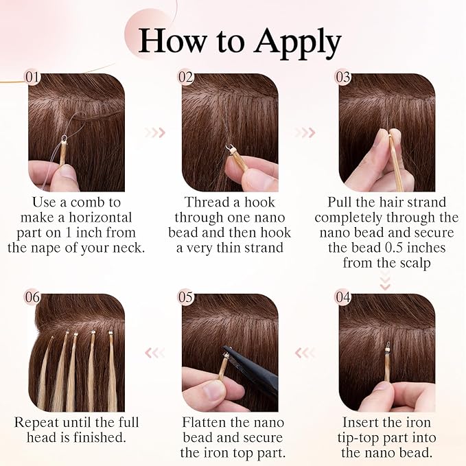 Nano Bead Human Hair Extensions nano rings hair extensions Nano-bond Hair Extensions Nano Tip Extensions Silky Straight Natural 50g/50 Stands 16" Light Brown