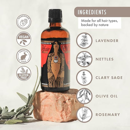 Argan Oil for Hair, Nourishing, Strengthening - Curly Dry Frizzy Damaged Hair, Adds Shine and Moisturizes, Scented Organic Oil, Lavender & Clary Sage - 3.4 oz