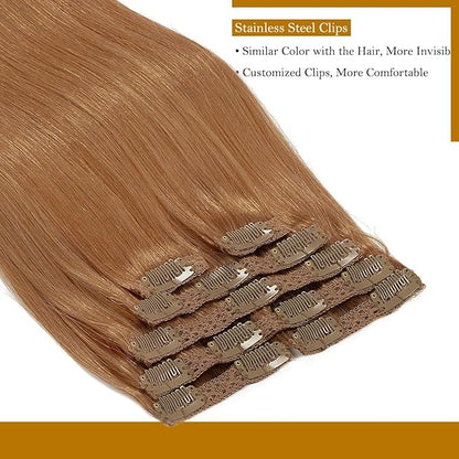 Loxxy 20 Inch Clip in Hair Extensions Human Hair Thick Straight Double Weft Autumn Blonde Brazilian Remy Hair 140G