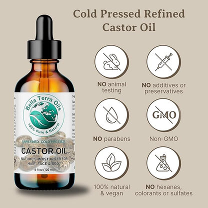 Premium Castor Oil for Luxurious Hair and Radiant Skin – 1 Gallon, Fast Absorbing, All-Natural,. Bella Terra Oils