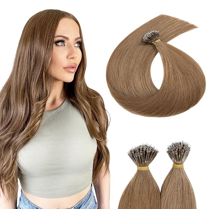 Nano Bead Human Hair Extensions nano rings hair extensions Nano-bond Hair Extensions Nano Tip Extensions Silky Straight Natural 50g/50 Stands 16" Light Brown