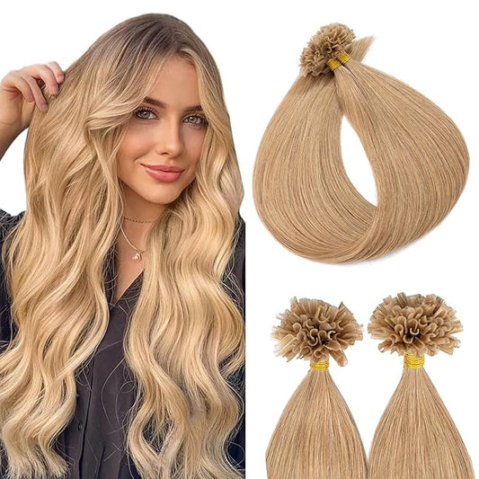 U Tip Hair Extensions Human Hair Pre Bonded Extensions Keratin Fusion Extensions K Tip Hair Extensions Real Human Hair Silky Straight Natural 50g/100 Stands 22" Dark Blonde