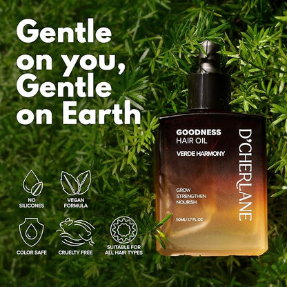 D'Cherlane Goodness Hair Oil – Hair Growth & Deep Scalp Treatment with Rosemary, Argan, Castor, & Coconut Oils For All Hair Types - Verde Harmony Edition