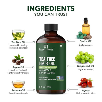 Botanic Hearth Tea Tree Oil For Hair (2 Fl Oz) | With Jojoba & Grapeseed Oils | Soothes Itchy Scalp & Fights Dandruff | Non Gmo Verified - Hair Tonic
