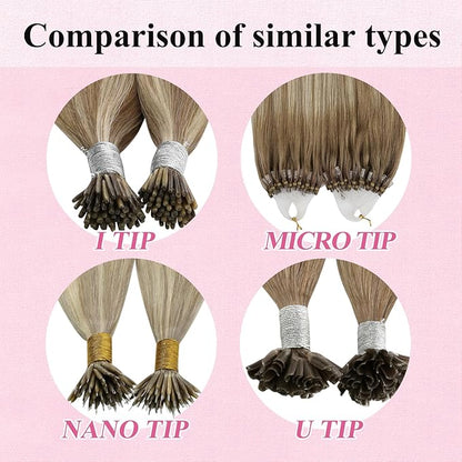 YoungSee Micro Link Hair Extensions Human Hair Ombre Microloop Hair Extensions Human Hair Balayage Light Brown with Blonde Bead Hair Extensions Real Human Hair for Long Hair 24 Inch 50s 50g