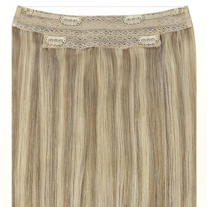 YoungSee Wire Hair Extensions Highlights Human Hair Wire Extensions Light Brown with Blonde Fish Line Hair Extensions for Woman 20inch 100g