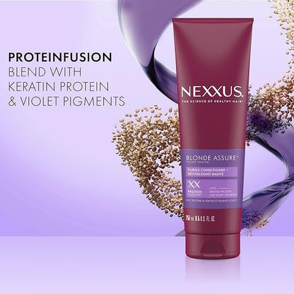 Nexxus Hair Color Blonde Assure Purple Conditioner, Keratin, For Blonde and Bleached Hair, Color 8.5 oz