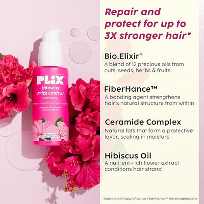 Hibiscus Frizz Control Hair Serum | Protects & Smoothes, Dry, Flyaway & Frizzy Hair, With 13 Nourishing Oils | 3x Strength with Fiberhance | 50ml