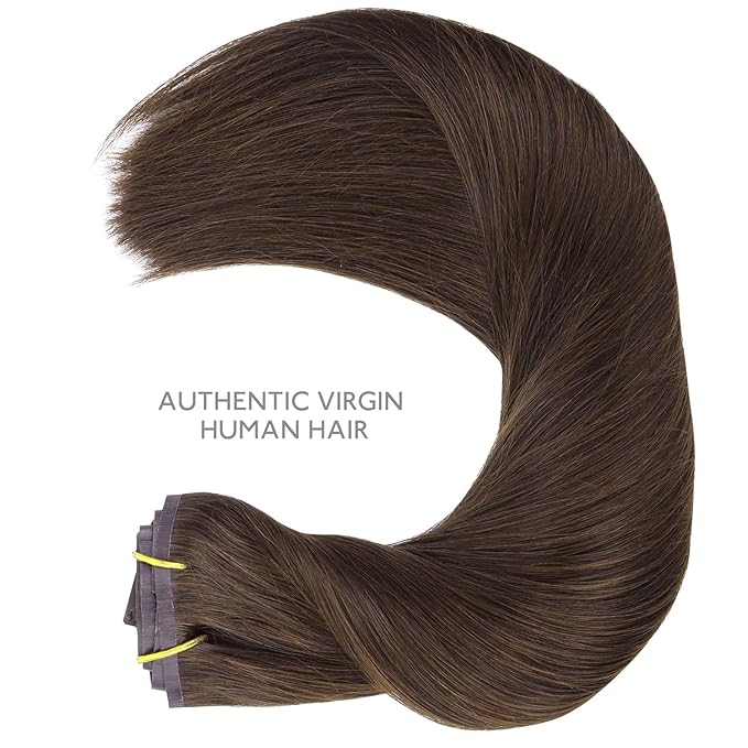 WENNALIFE Seamless Clip In Hair Extensions, 14 Inch 130g 7pcs Light Dark Brown Hair Extensions Clip in Human Hair Invisible PU Skin Weft Natural Remy Human Hair Extensions