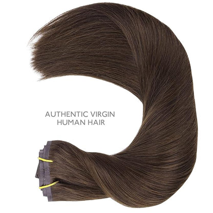 WENNALIFE Seamless Clip In Hair Extensions, 14 Inch 130g 7pcs Light Dark Brown Hair Extensions Clip in Human Hair Invisible PU Skin Weft Natural Remy Human Hair Extensions