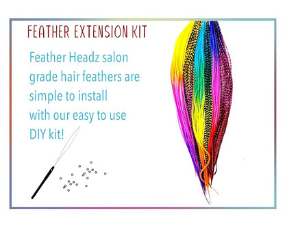 21 Rainbow Tie Dye Color Hair Extensions – 9”–14” Long – DIY Rooster Kit with 20 Micro-Link Beads – 100% Real Feathers – Eye-Catching Boho Style