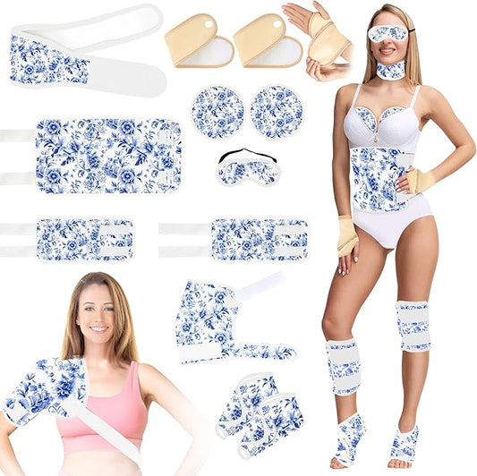 12 Pcs Castor Oil Pack Wrap, Reusable Castor Oil Pack Kit Organic Cotton for Shoulder Hands Neck Waist Chest Knees and Feet, Adjustable Compress Pads for Entire Body, Machine Washable Anti Oil Leak