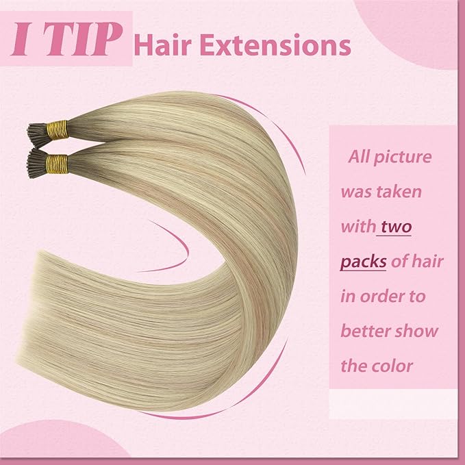 YoungSee Itip Human Hair Extensions Ombre Itips Hair Extensions Human Hair Balayage Blonde with Platinum Blonde Tip Extensions 22In 50g 50s Invisible Hair Extension I Tip Non Damaging Hair Extension