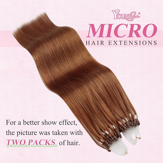 YoungSee Micro Ring Hair Extensions Copper Micro Tip Hair Extensions 16Inch Micro Link Human Hair Extensions Human Hair Extension Micro Beads 25g Bead Hair Extensions 25s