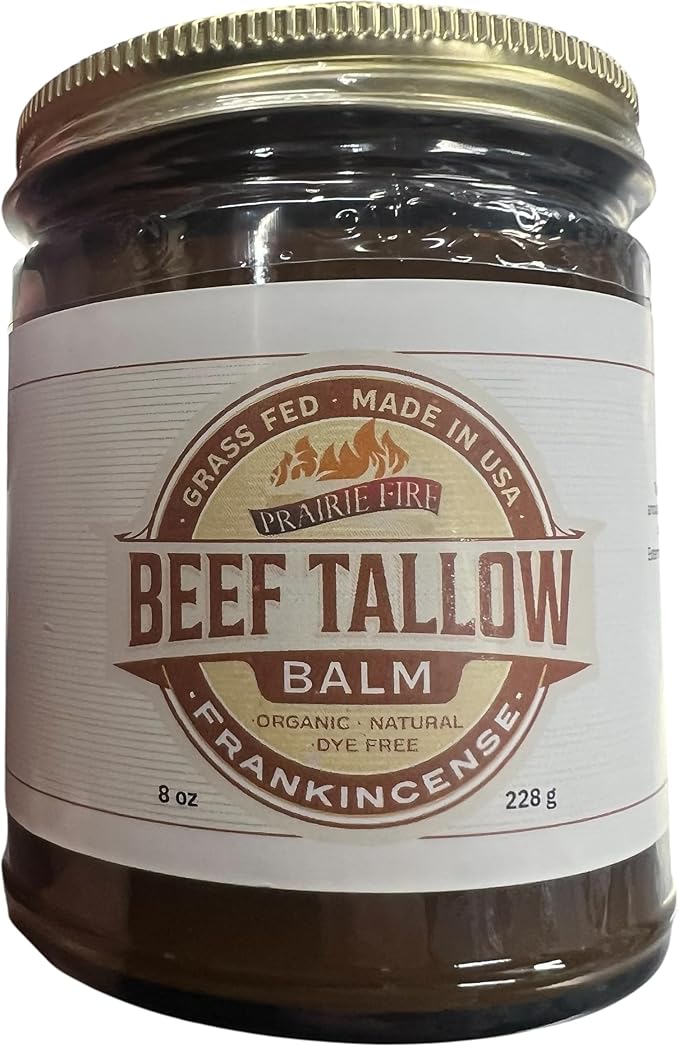 Beef Tallow Balm - 8 oz - Made in USA - Organic Grass Fed and Finished - Moisturizing Skin Care Frankincense