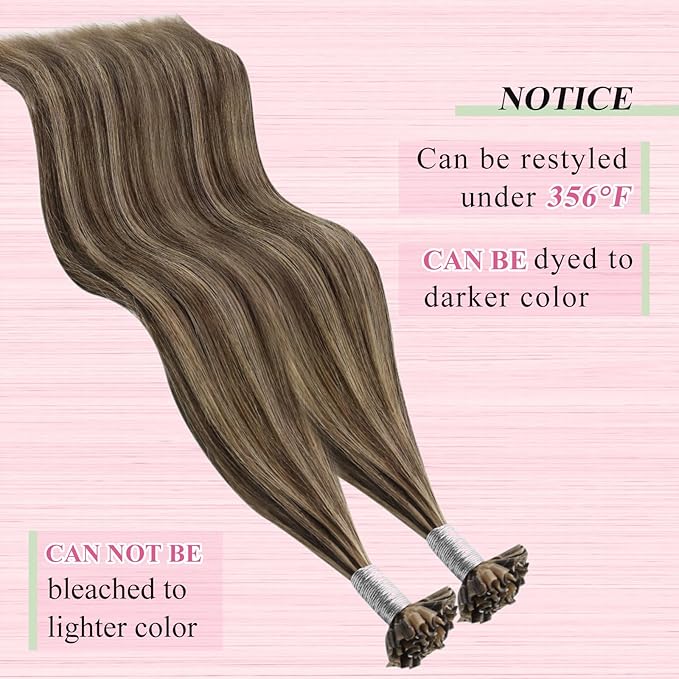 YoungSee U Tip Hair Extensions Human Hair Brown with Blonde Highlight U Tips Hair Extensions Real Human Hair Brown Ktip Human Hair Extensions Highlight Hair Extensions U Tip for Women 14In 1G/S 50G