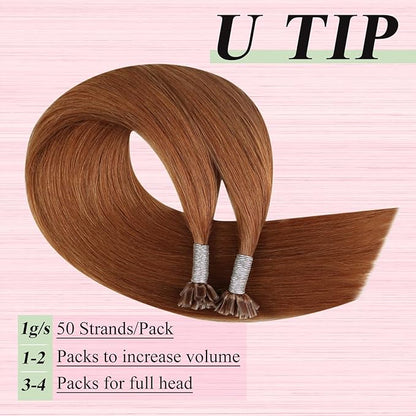 YoungSee U Tip Hair Extensions Copper UTip Hair Extensions Human Hair Copper 16In U Tip Keratin Hair Extensions Copper Pre Bonded Hair Extensions Comfortable and Soft Hair Extensions Utip 50s/25G