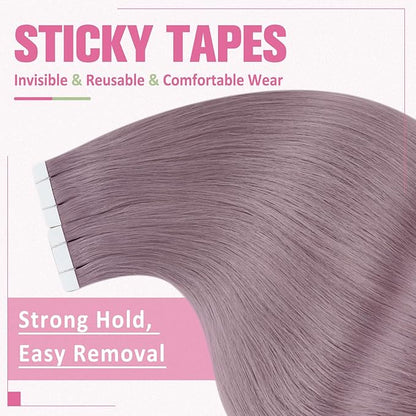YoungSee Tape in Hair Extensions Human Hair Purple Hair Extensions Tape in Lavender Tape Remy Hair Extensions Human Hair 14In Light Purple Tape in Hair Extensions Colored Highlight 25g 10pcs