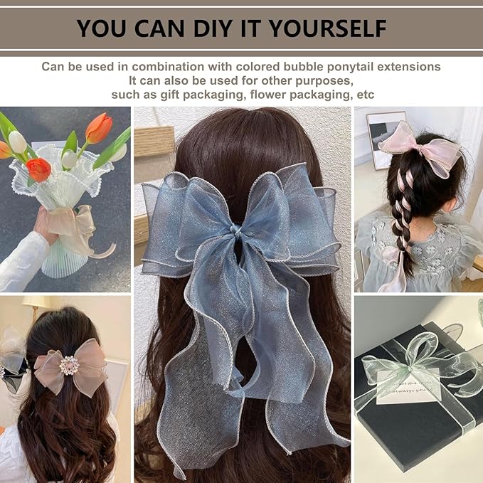 2 Pcs 22 Inch Lightweight Bubble Ponytail Extensions, Fiber Mix Four Silky Colorful Braids with Hair Tie, Crazy Hair Day, Festival Rave Accessories for Girls (Pink/Blue/Purple/Light Cyan#)