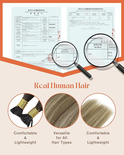 Sunny Hair I Tip Hair Extensions Human Hair Straight I Tip Hair Extensions Brown Ombre Golden Brown Mix Blonde Itip Human Hair Extensions for Women 20inch 50g